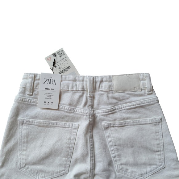 ZARA Jeans Mom Fit High Rise Slim‎ Mom Leg Ankle Comfort White Size 4 - Picture 6 of 7